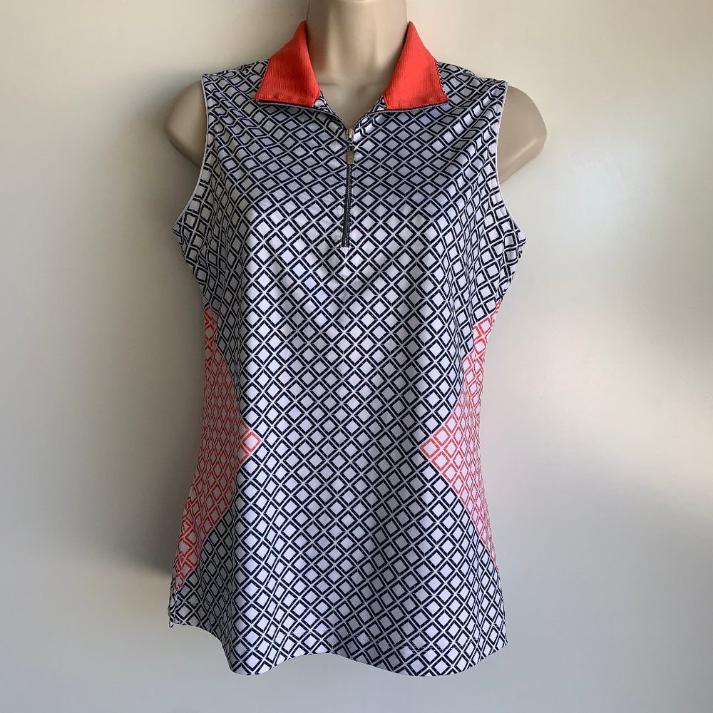TAIL White,Black, Orange Sleeveless 1/4 Zip Polo Golf‎ Top Size Small